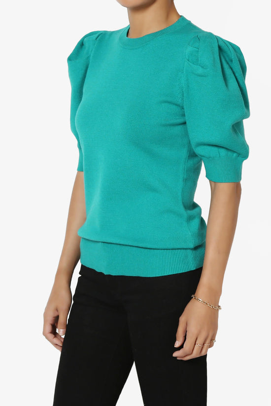Isabella Puff Short Sleeve Knit Sweater LT TEAL_3