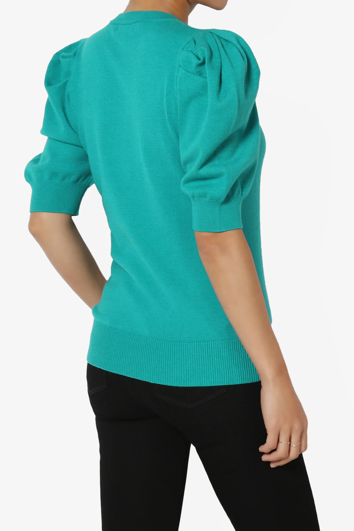 Isabella Puff Short Sleeve Knit Sweater LT TEAL_4