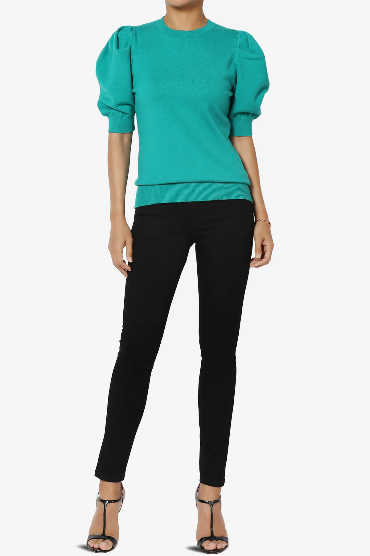 Isabella Puff Short Sleeve Knit Sweater LT TEAL_6