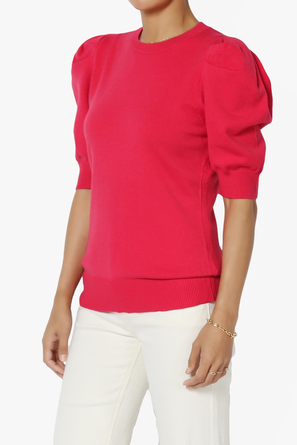 Load image into Gallery viewer, Isabella Puff Short Sleeve Knit Sweater MAGENTA_3
