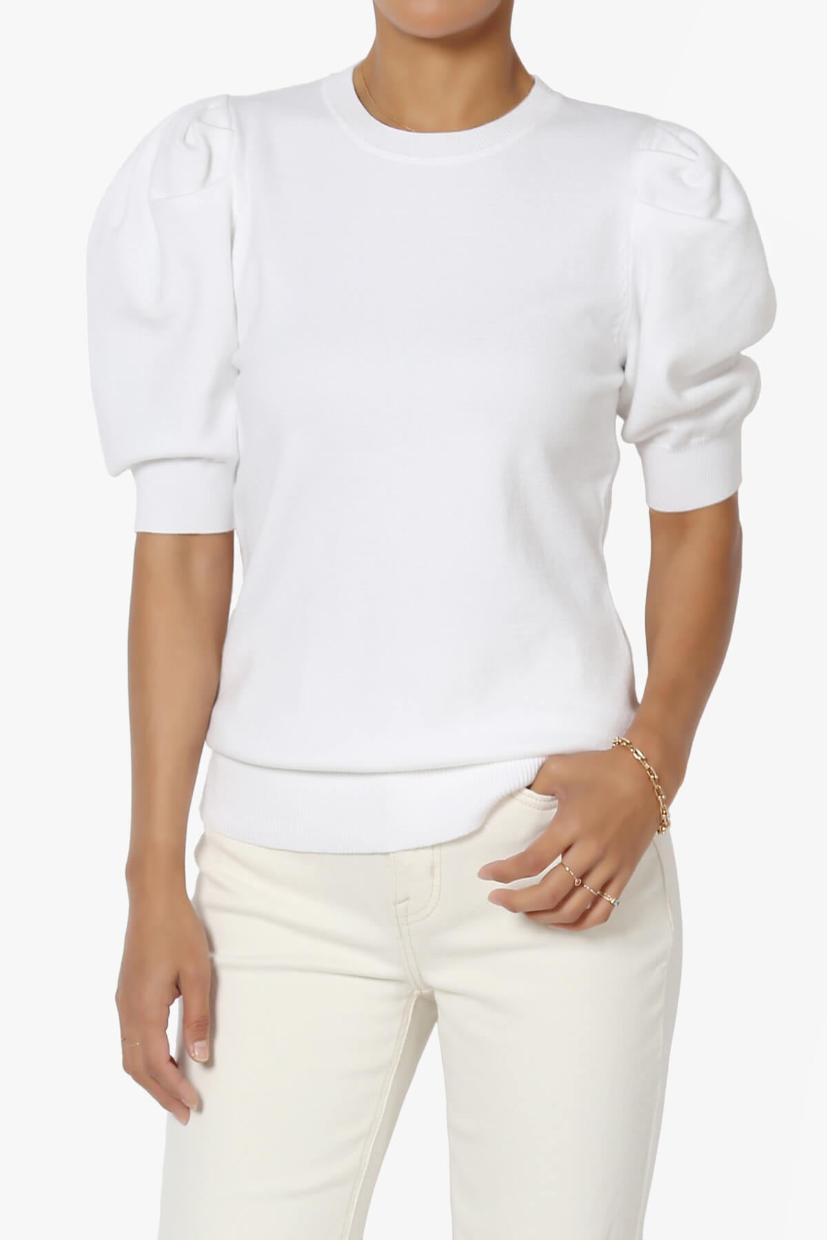 Load image into Gallery viewer, Isabella Puff Short Sleeve Knit Sweater OFF WHITE_1
