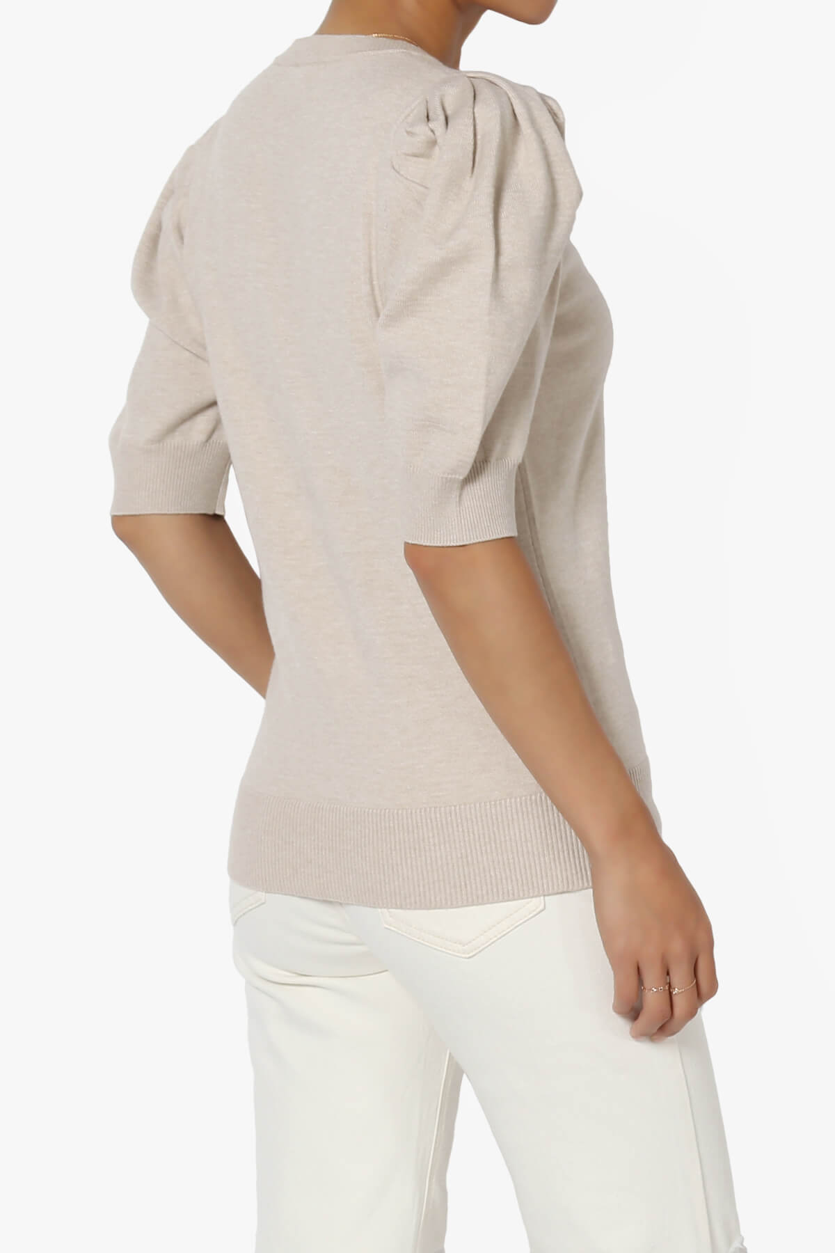 Load image into Gallery viewer, Isabella Puff Short Sleeve Knit Sweater SAND BEIGE_4
