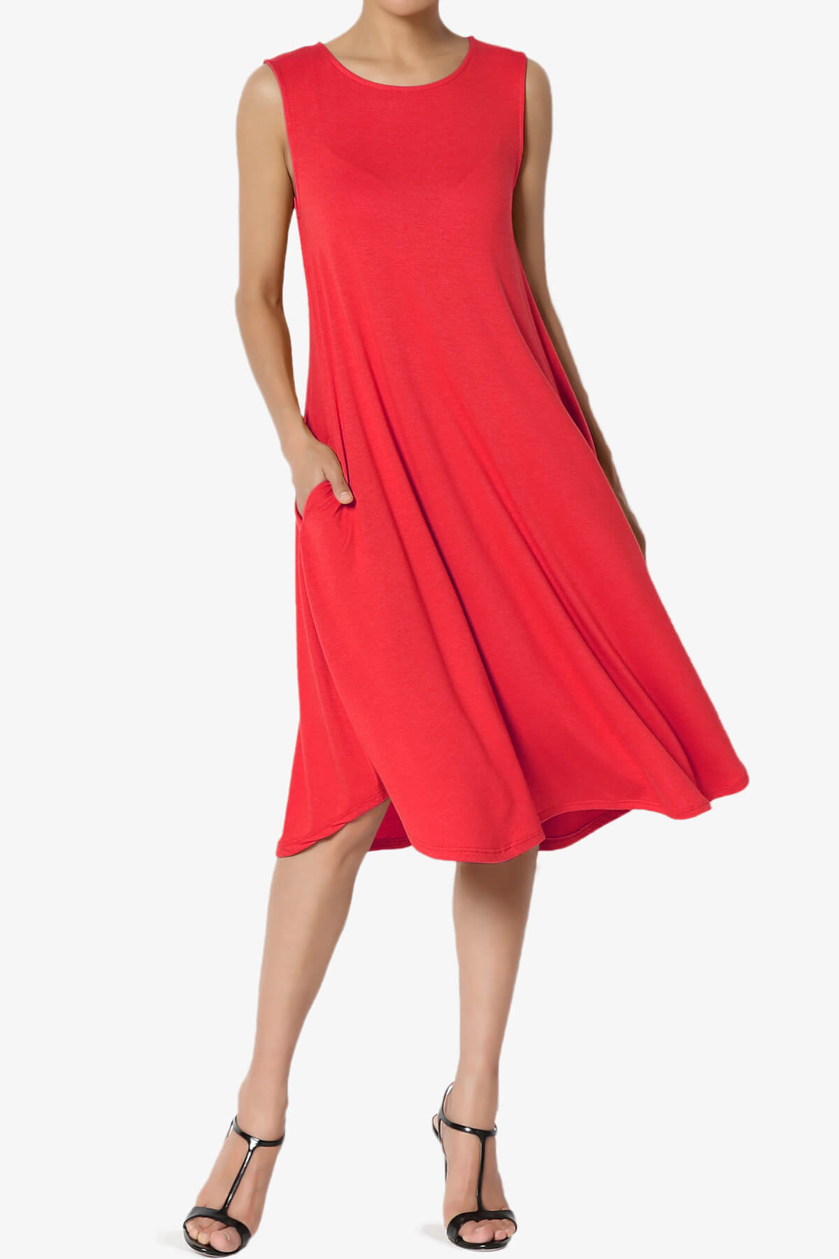 Ivetta Sleeveless Pocket Swing Dress RED_1