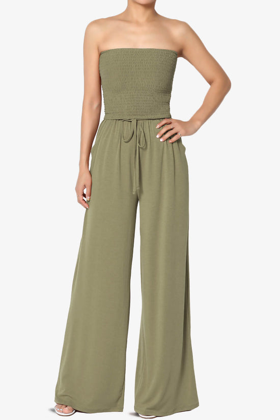 Jaklin Strapless Wide Leg Jumpsuit KHAKI GREEN_1