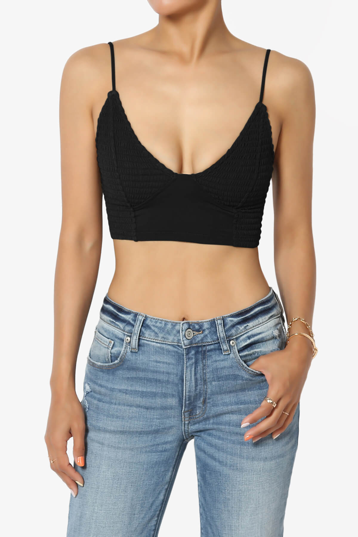 Load image into Gallery viewer, Jennie Smocked Triangle Bralette BLACK_1
