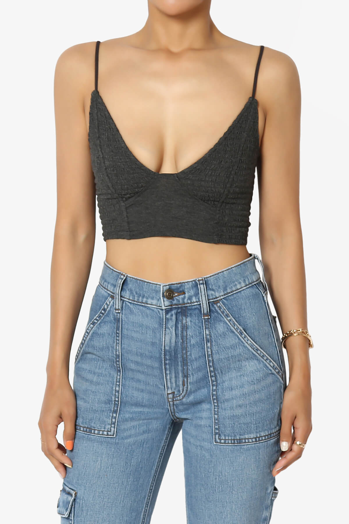 Load image into Gallery viewer, Jennie Smocked Triangle Bralette CHARCOAL_1
