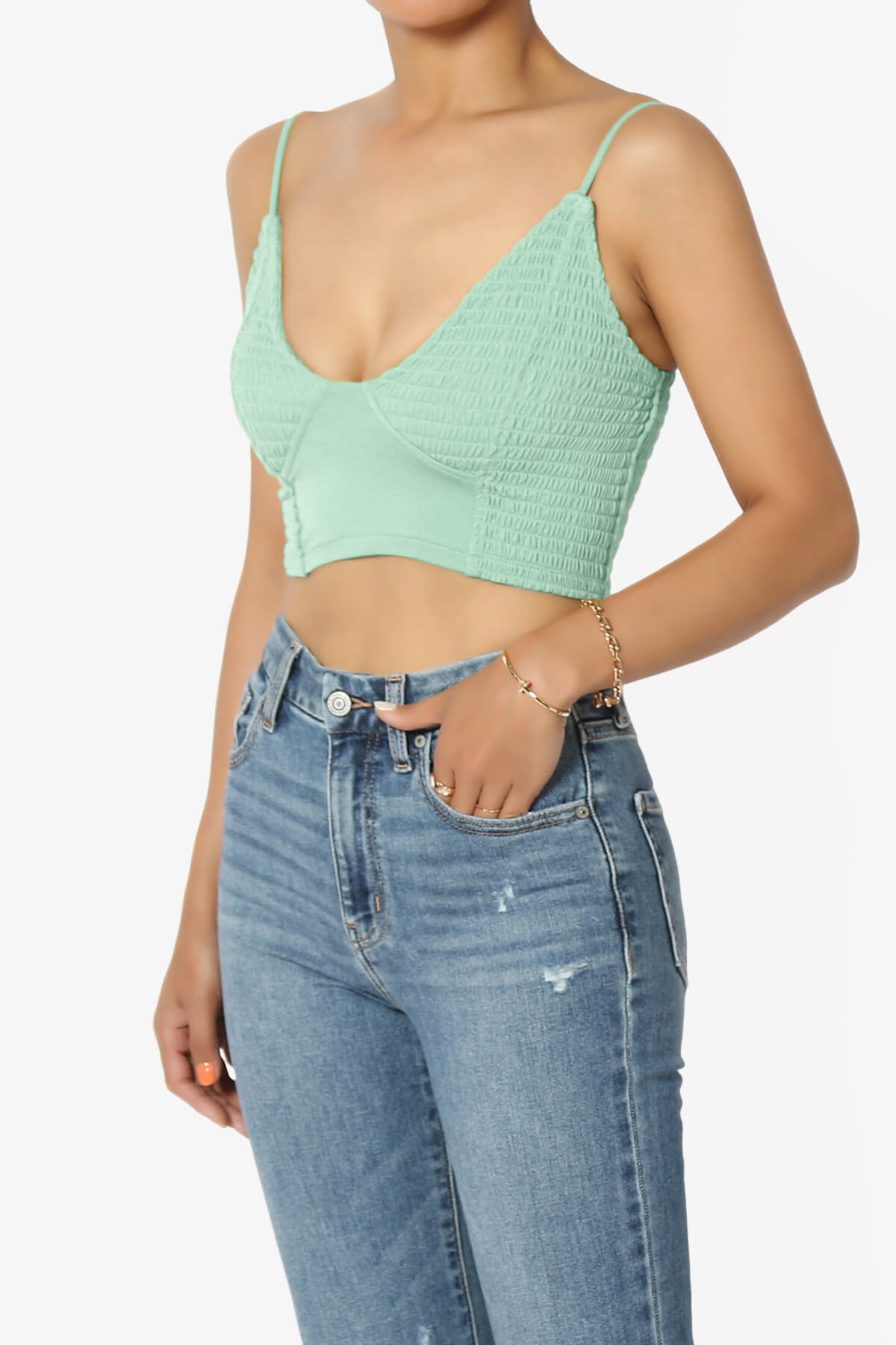 Load image into Gallery viewer, Jennie Smocked Triangle Bralette DUSTY GREEN_3
