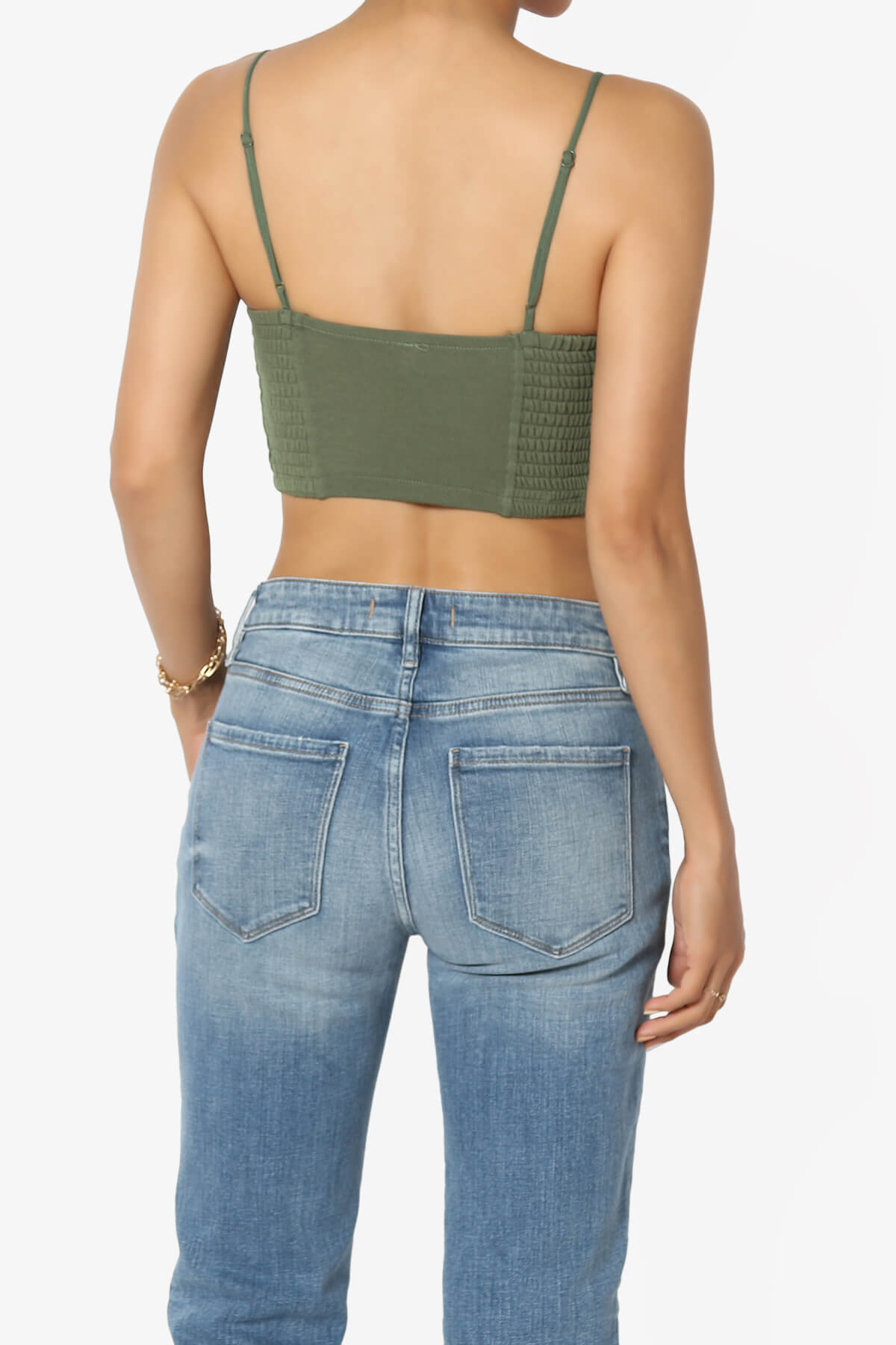 Load image into Gallery viewer, Jennie Smocked Triangle Bralette DUSTY OLIVE_2
