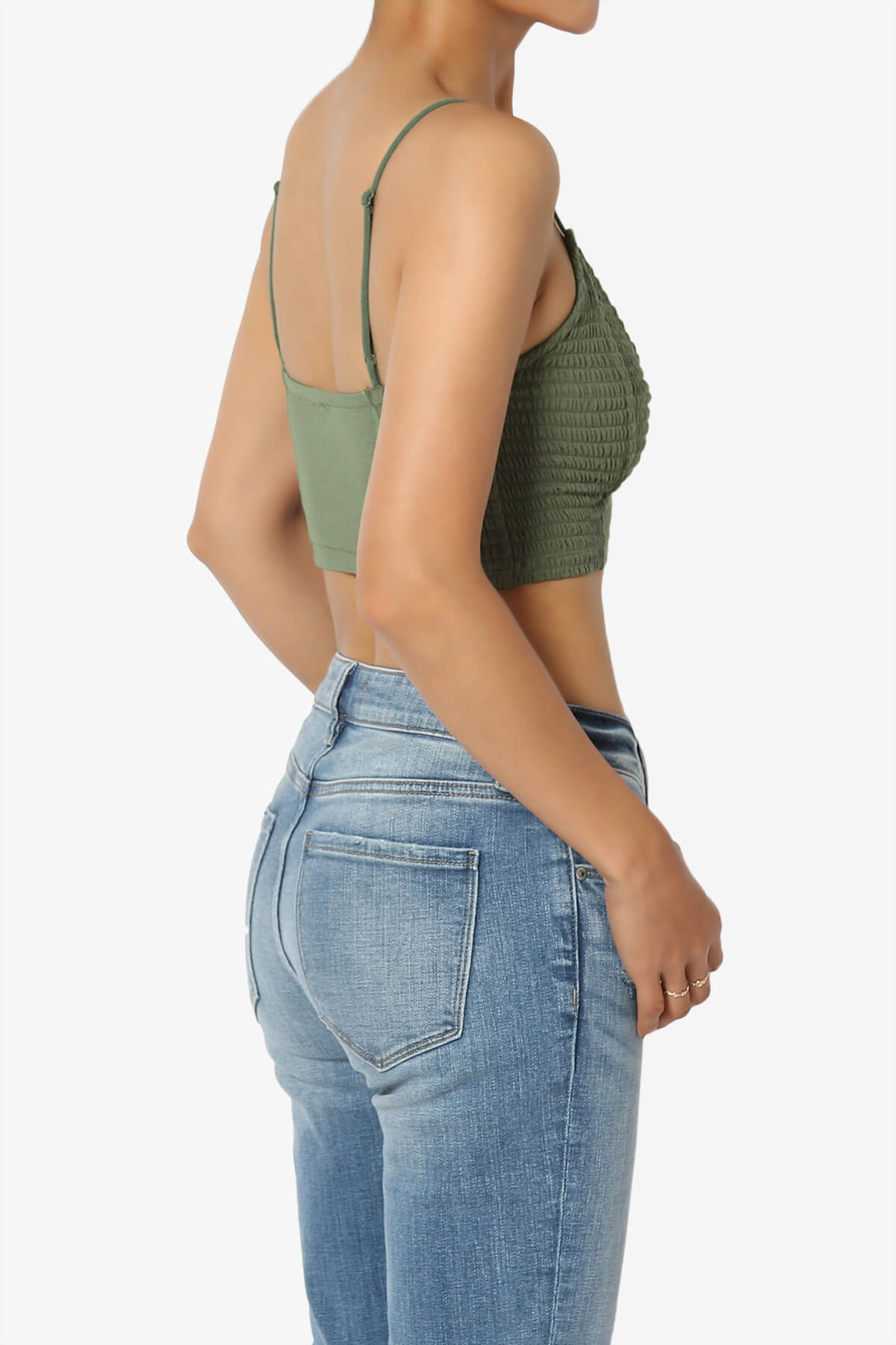 Load image into Gallery viewer, Jennie Smocked Triangle Bralette DUSTY OLIVE_4
