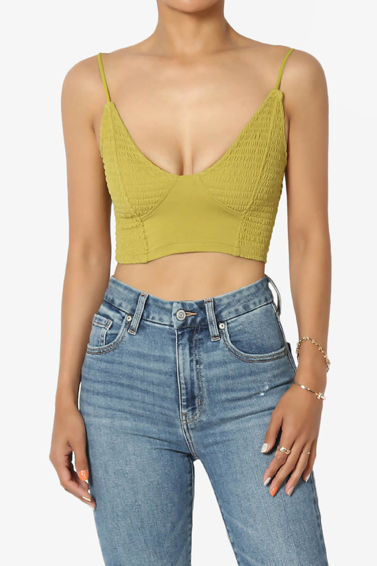 Load image into Gallery viewer, Jennie Smocked Triangle Bralette GOLDEN WASABI_1
