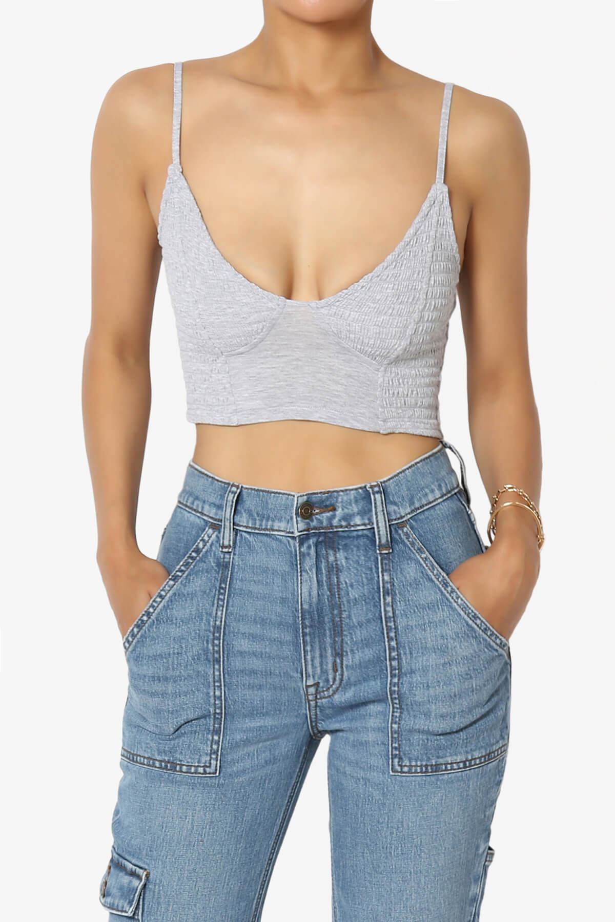 Load image into Gallery viewer, Jennie Smocked Triangle Bralette HEATHER GREY_1
