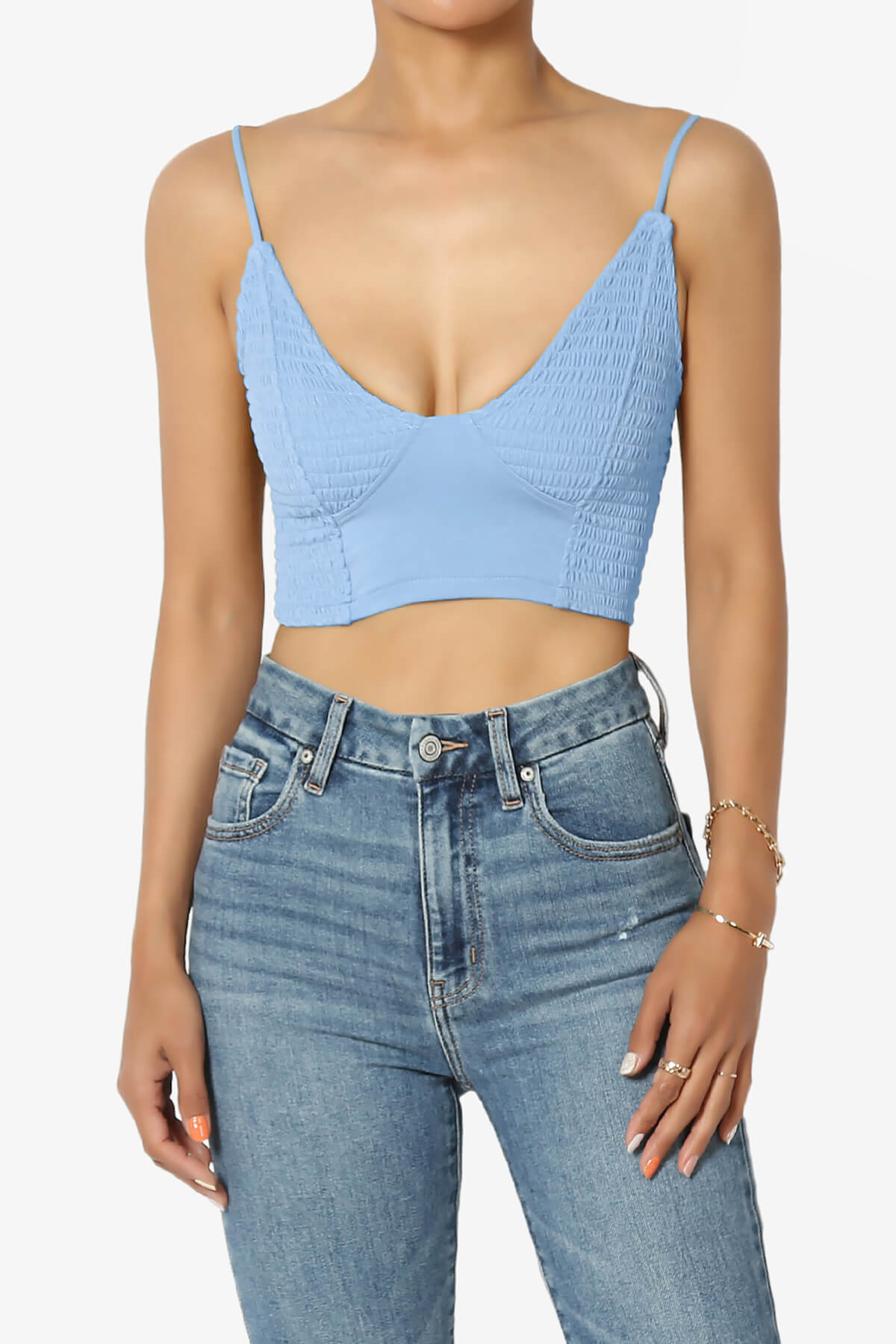 Load image into Gallery viewer, Jennie Smocked Triangle Bralette LIGHT BLUE_1
