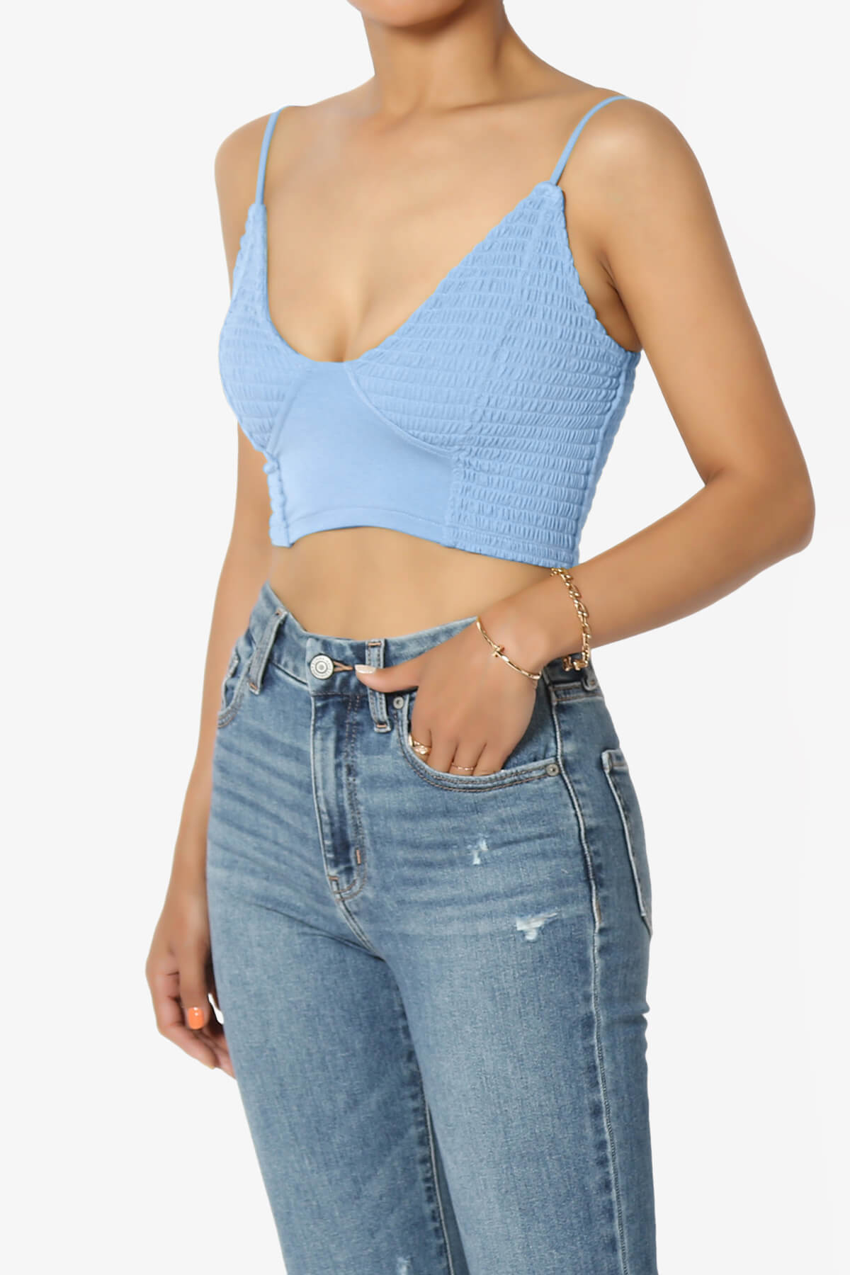 Load image into Gallery viewer, Jennie Smocked Triangle Bralette LIGHT BLUE_3
