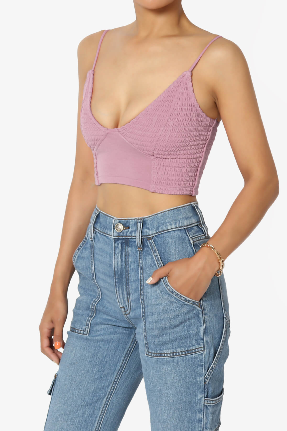 Load image into Gallery viewer, Jennie Smocked Triangle Bralette LIGHT ROSE_3
