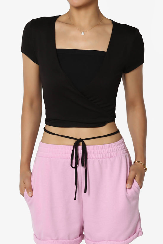 Joanie Deep V-Neck Wrap Crop Top BLACK_1