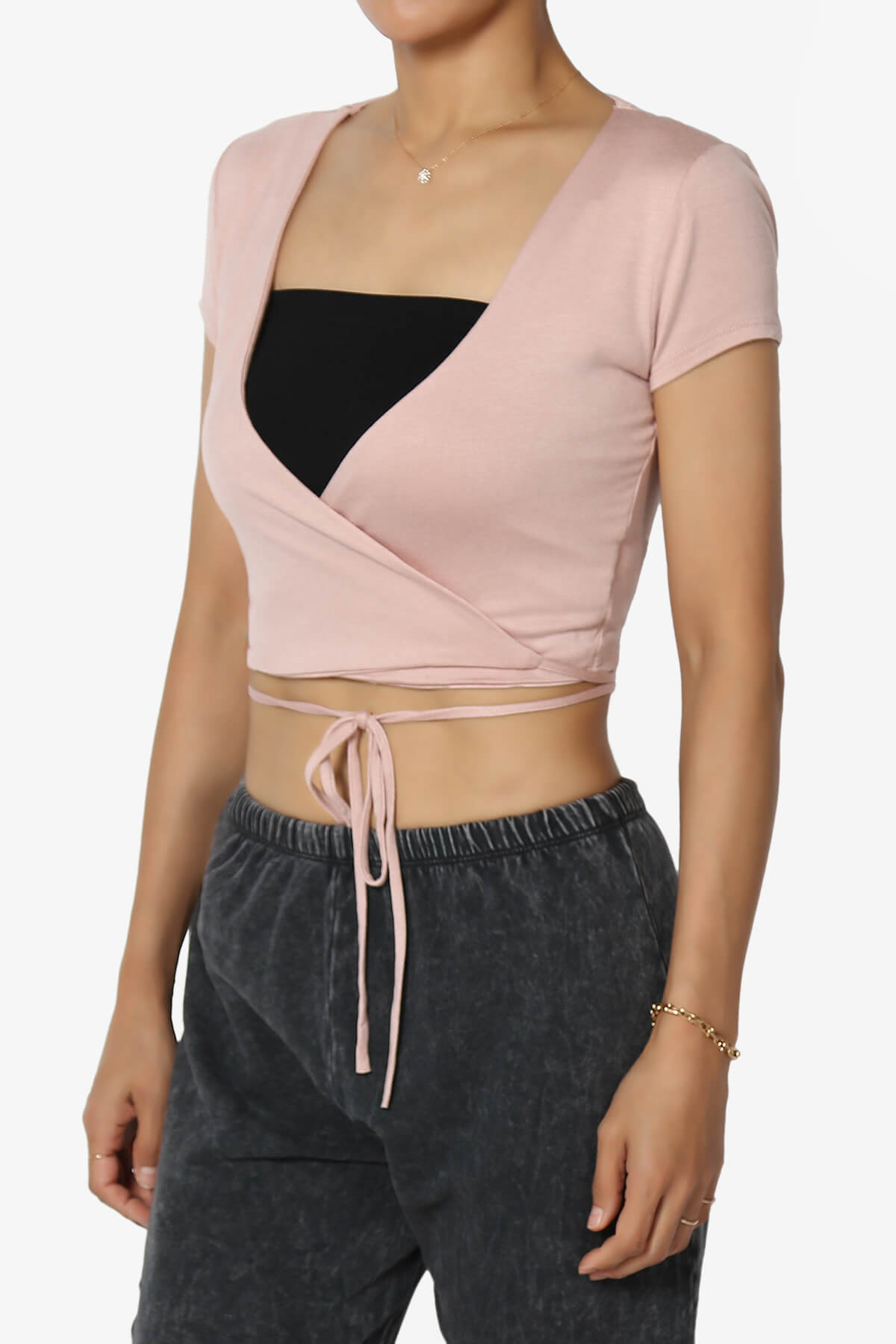 Joanie Deep V-Neck Wrap Crop Top DUSTY ROSE_3