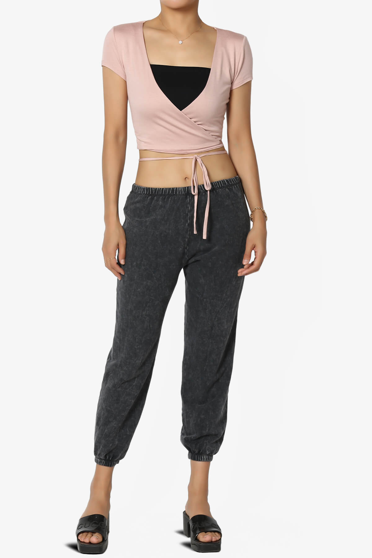 Joanie Deep V-Neck Wrap Crop Top DUSTY ROSE_6