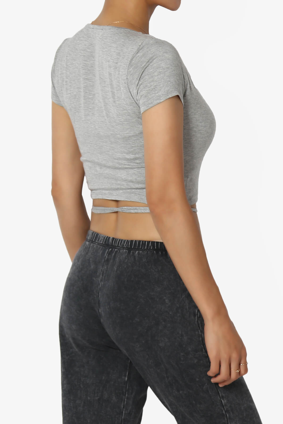 Joanie Deep V-Neck Wrap Crop Top HEATHER GREY_4