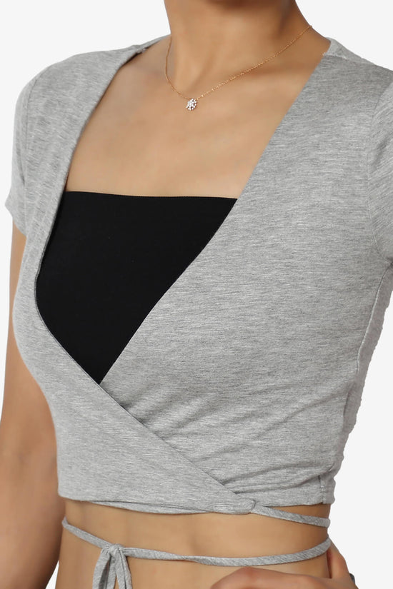 Joanie Deep V-Neck Wrap Crop Top HEATHER GREY_5