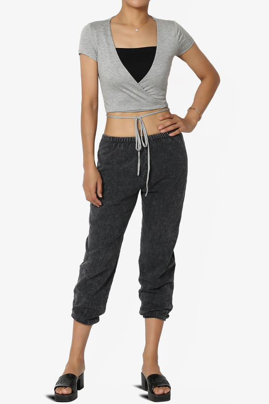 Joanie Deep V-Neck Wrap Crop Top HEATHER GREY_6