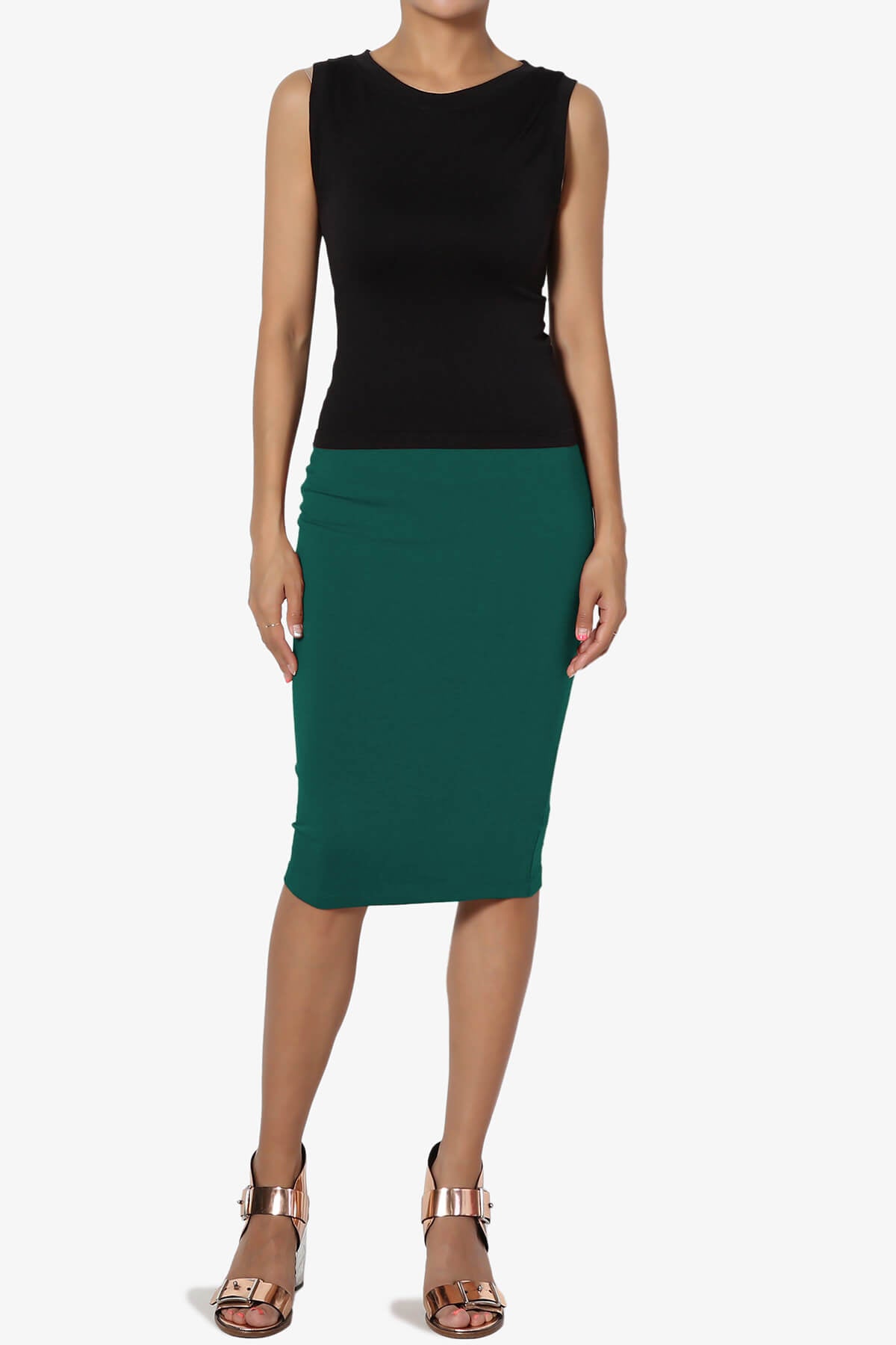 Karan Cotton Midi Pencil Skirt DARK GREEN_6