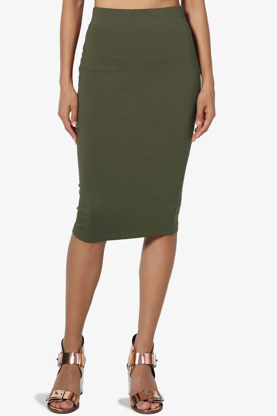 Load image into Gallery viewer, Karan Cotton Midi Pencil Skirt OLIVE_1
