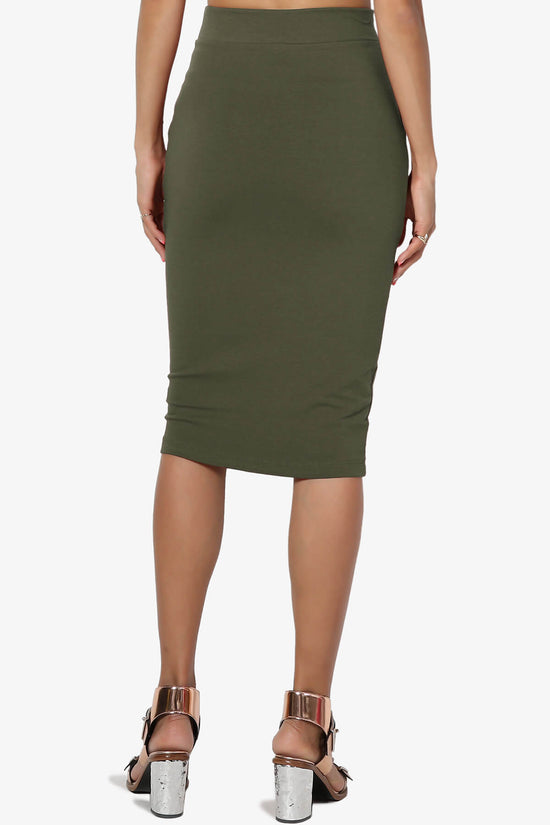 Load image into Gallery viewer, Karan Cotton Midi Pencil Skirt OLIVE_2
