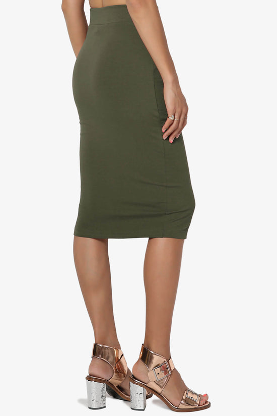 Load image into Gallery viewer, Karan Cotton Midi Pencil Skirt OLIVE_4
