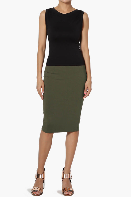 Load image into Gallery viewer, Karan Cotton Midi Pencil Skirt OLIVE_6
