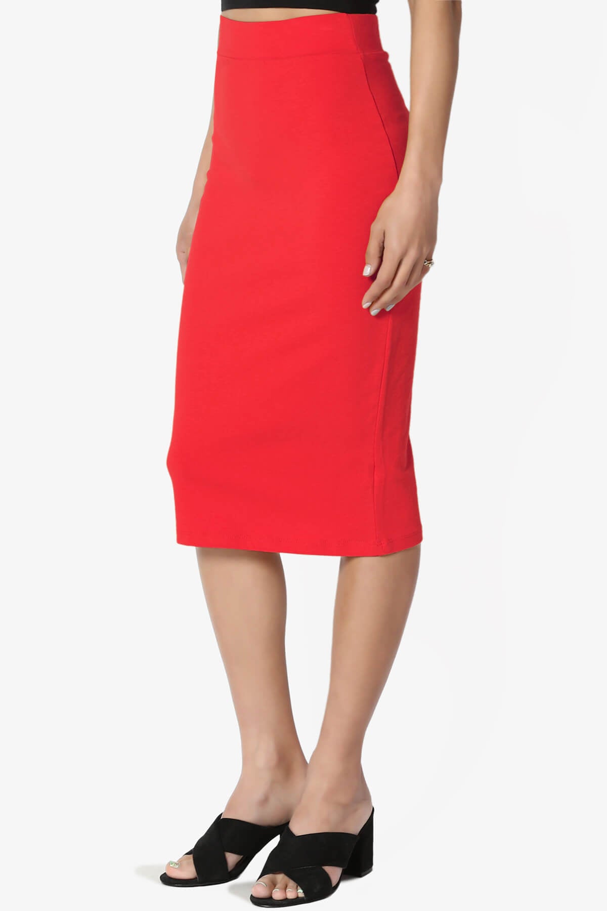 Karan Cotton Midi Pencil Skirt RED_3