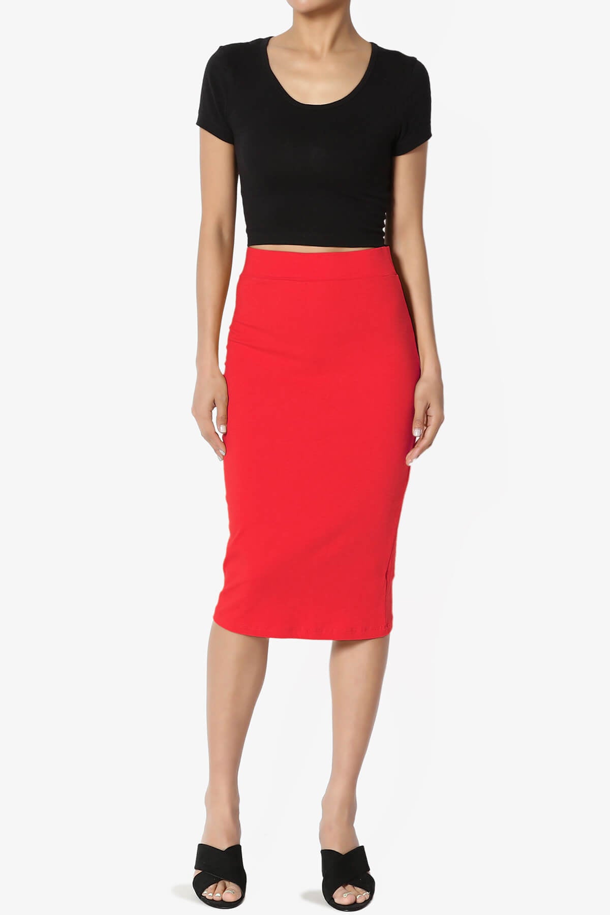 Karan Cotton Midi Pencil Skirt RED_6