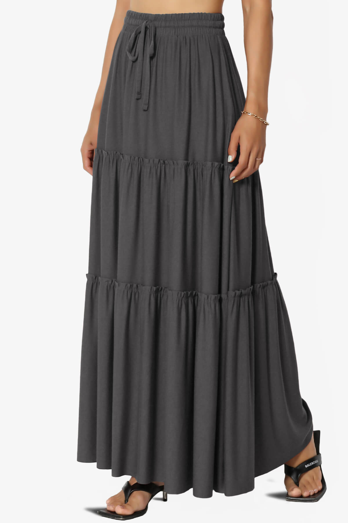 Load image into Gallery viewer, Kelton Ruffle Tiered Jersey Maxi Skirt ASH GREY_3

