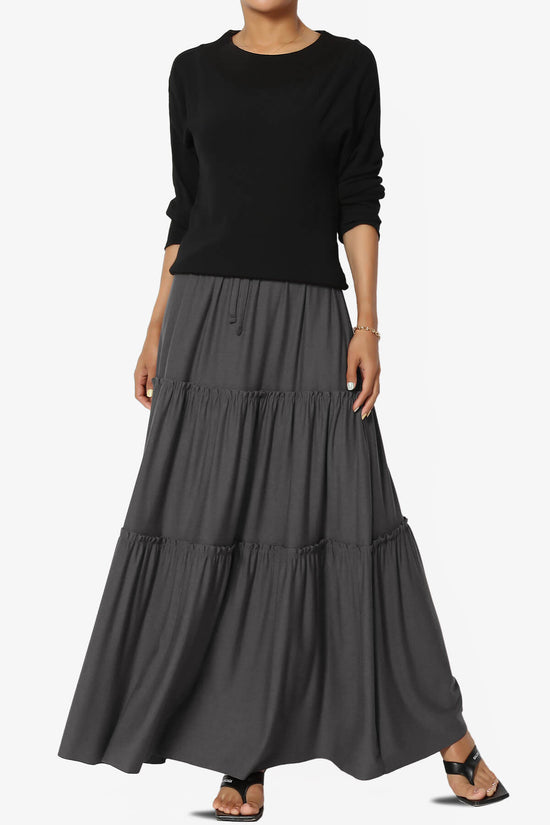 Load image into Gallery viewer, Kelton Ruffle Tiered Jersey Maxi Skirt ASH GREY_6
