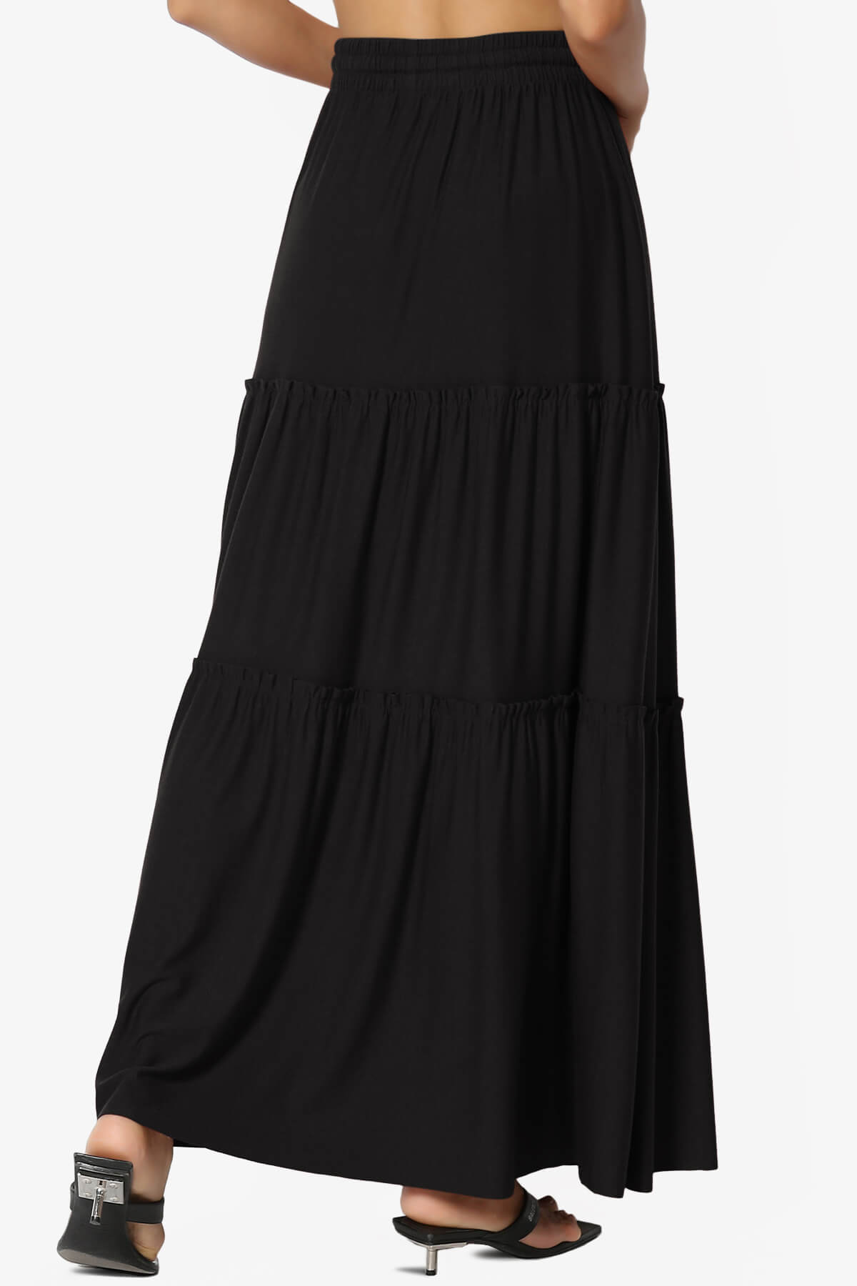 Ruffle Tiered Jersey Drawstring Elastic High Rise A-Line Long Maxi ...
