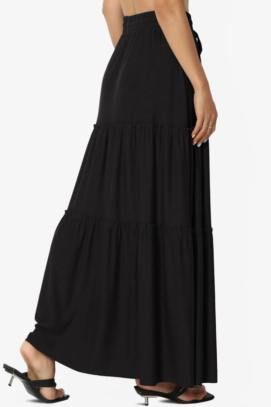 Load image into Gallery viewer, Kelton Ruffle Tiered Jersey Maxi Skirt BLACK_4
