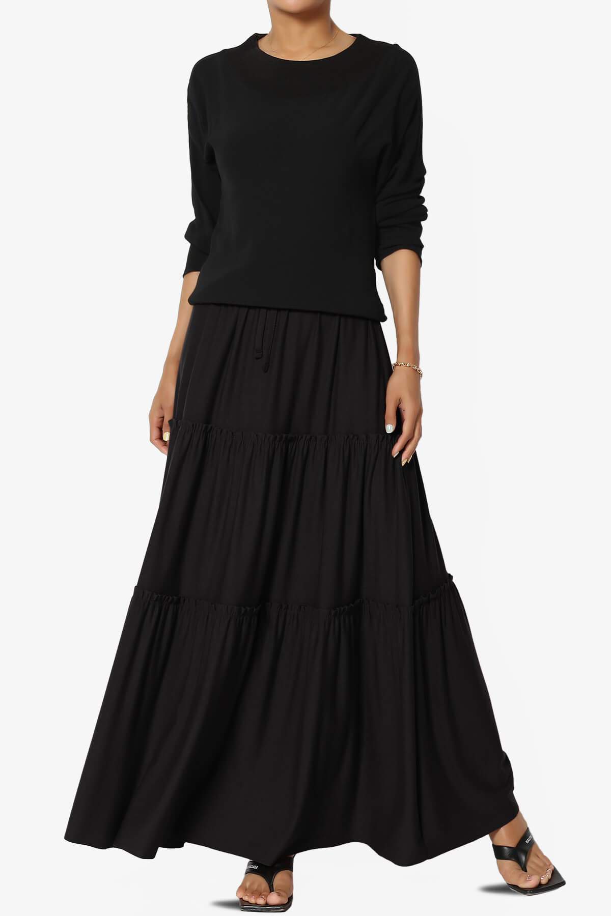 Kelton Ruffle Tiered Jersey Maxi Skirt BLACK_6