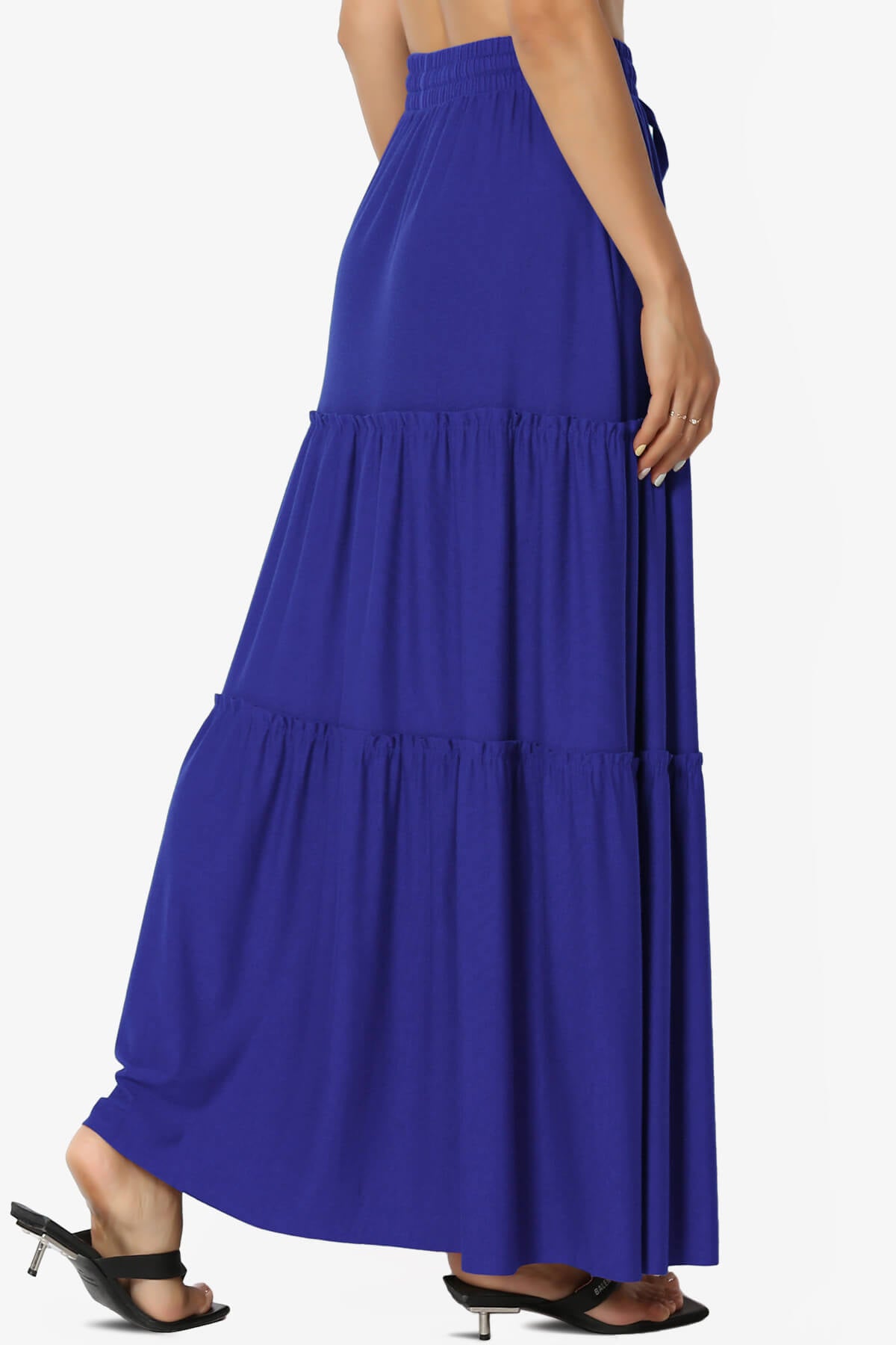 Load image into Gallery viewer, Kelton Ruffle Tiered Jersey Maxi Skirt BRIGHT BLUE_4
