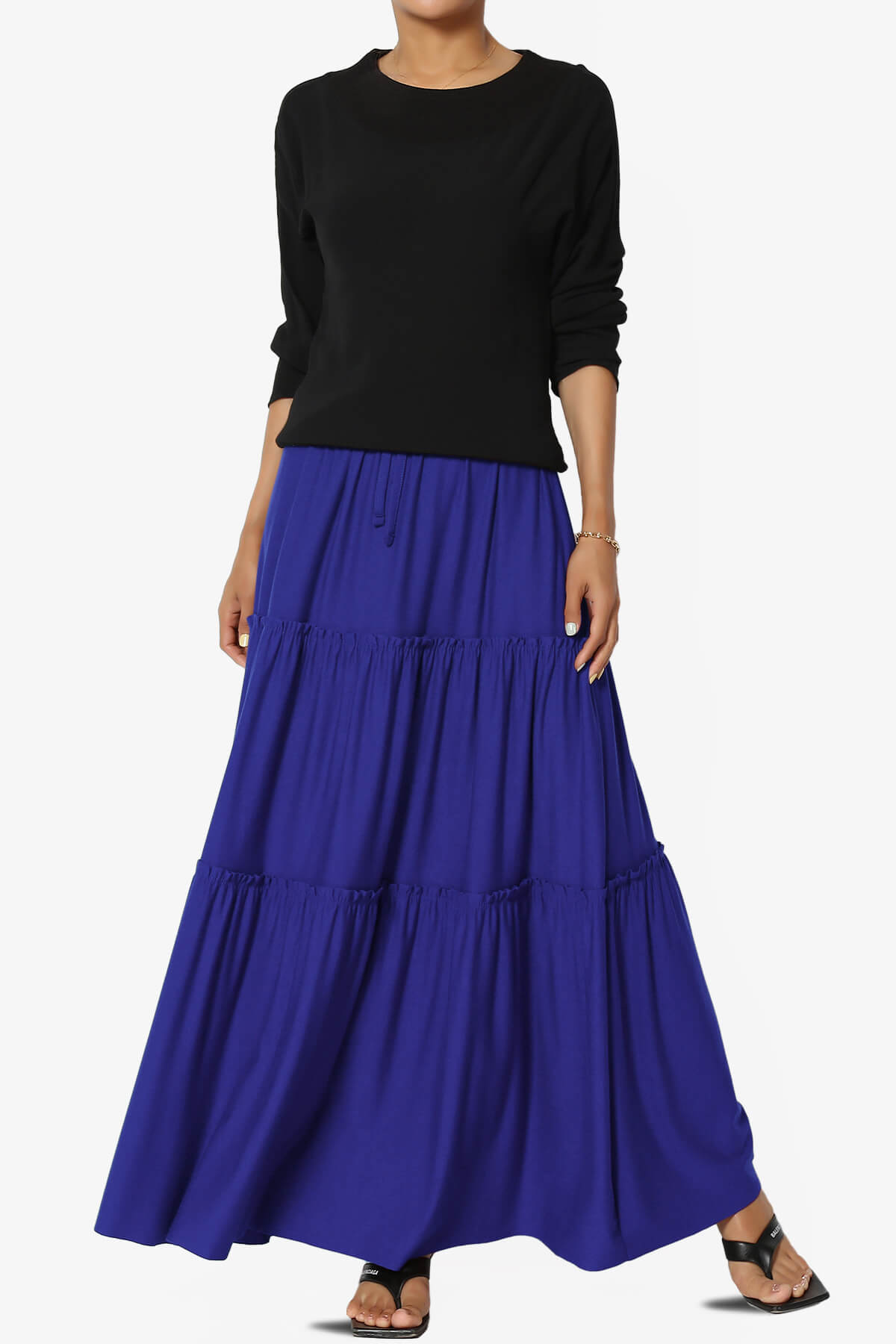 Kelton Ruffle Tiered Jersey Maxi Skirt BRIGHT BLUE_6