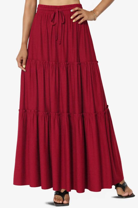 Load image into Gallery viewer, Kelton Ruffle Tiered Jersey Maxi Skirt BURGUNDY_1
