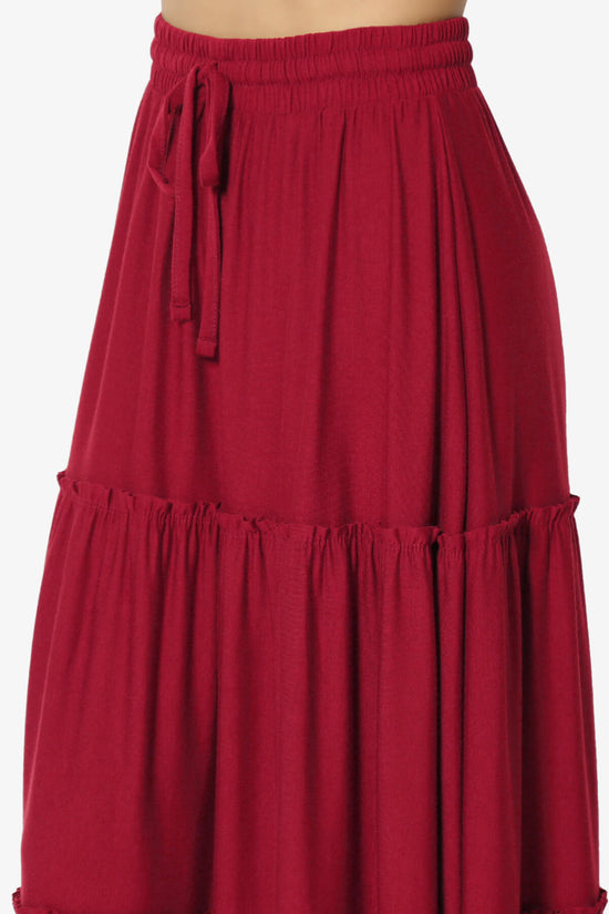Load image into Gallery viewer, Kelton Ruffle Tiered Jersey Maxi Skirt BURGUNDY_5
