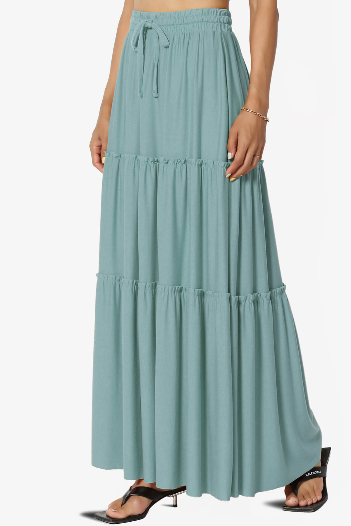Load image into Gallery viewer, Kelton Ruffle Tiered Jersey Maxi Skirt DUSTY BLUE_3
