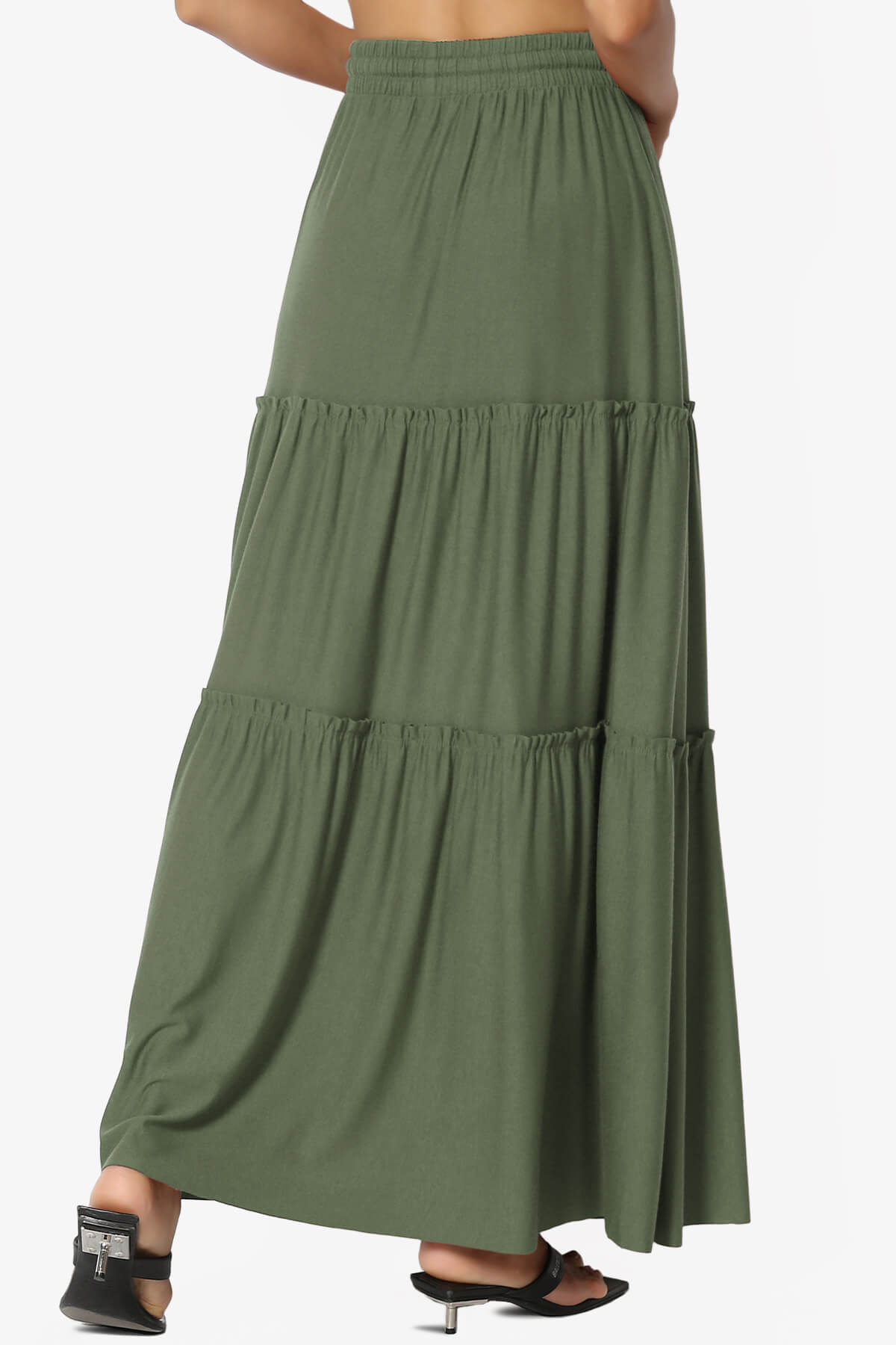 Load image into Gallery viewer, Kelton Ruffle Tiered Jersey Maxi Skirt DUSTY OLIVE_2
