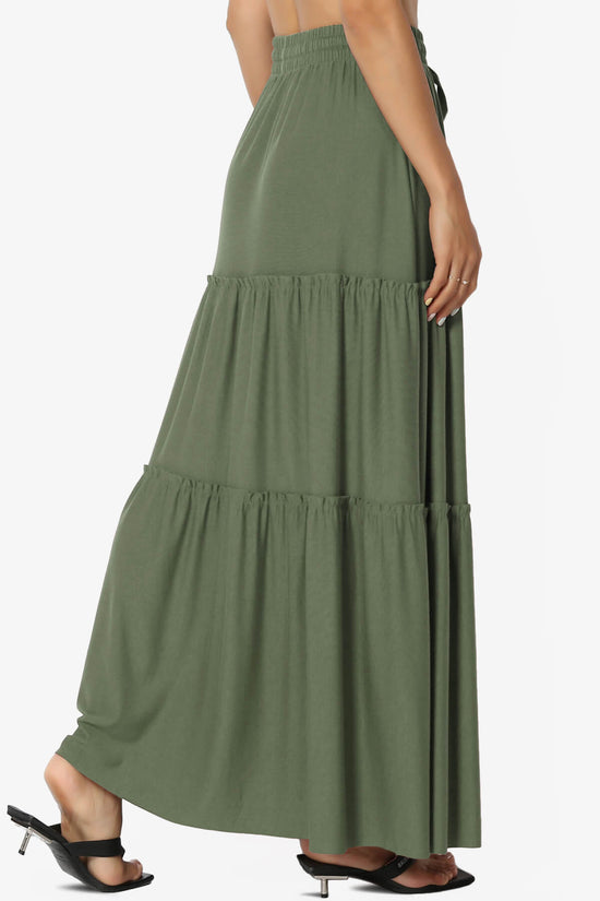 Load image into Gallery viewer, Kelton Ruffle Tiered Jersey Maxi Skirt DUSTY OLIVE_4
