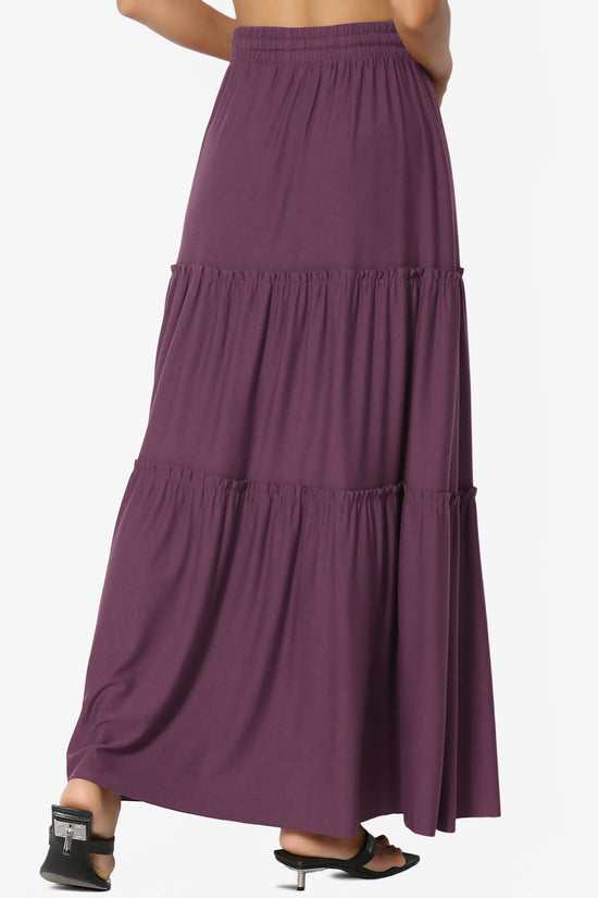 Load image into Gallery viewer, Kelton Ruffle Tiered Jersey Maxi Skirt DUSTY PLUM_2
