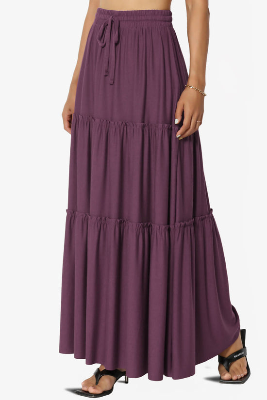 Load image into Gallery viewer, Kelton Ruffle Tiered Jersey Maxi Skirt DUSTY PLUM_3
