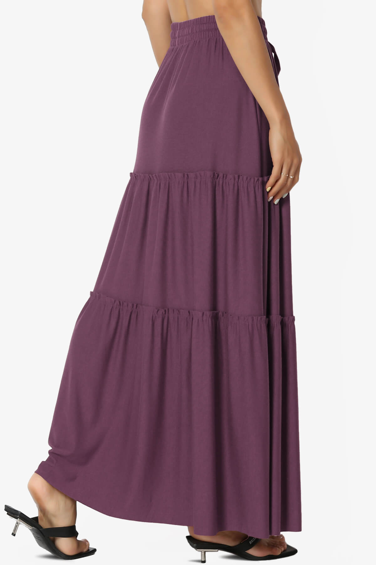 Load image into Gallery viewer, Kelton Ruffle Tiered Jersey Maxi Skirt DUSTY PLUM_4
