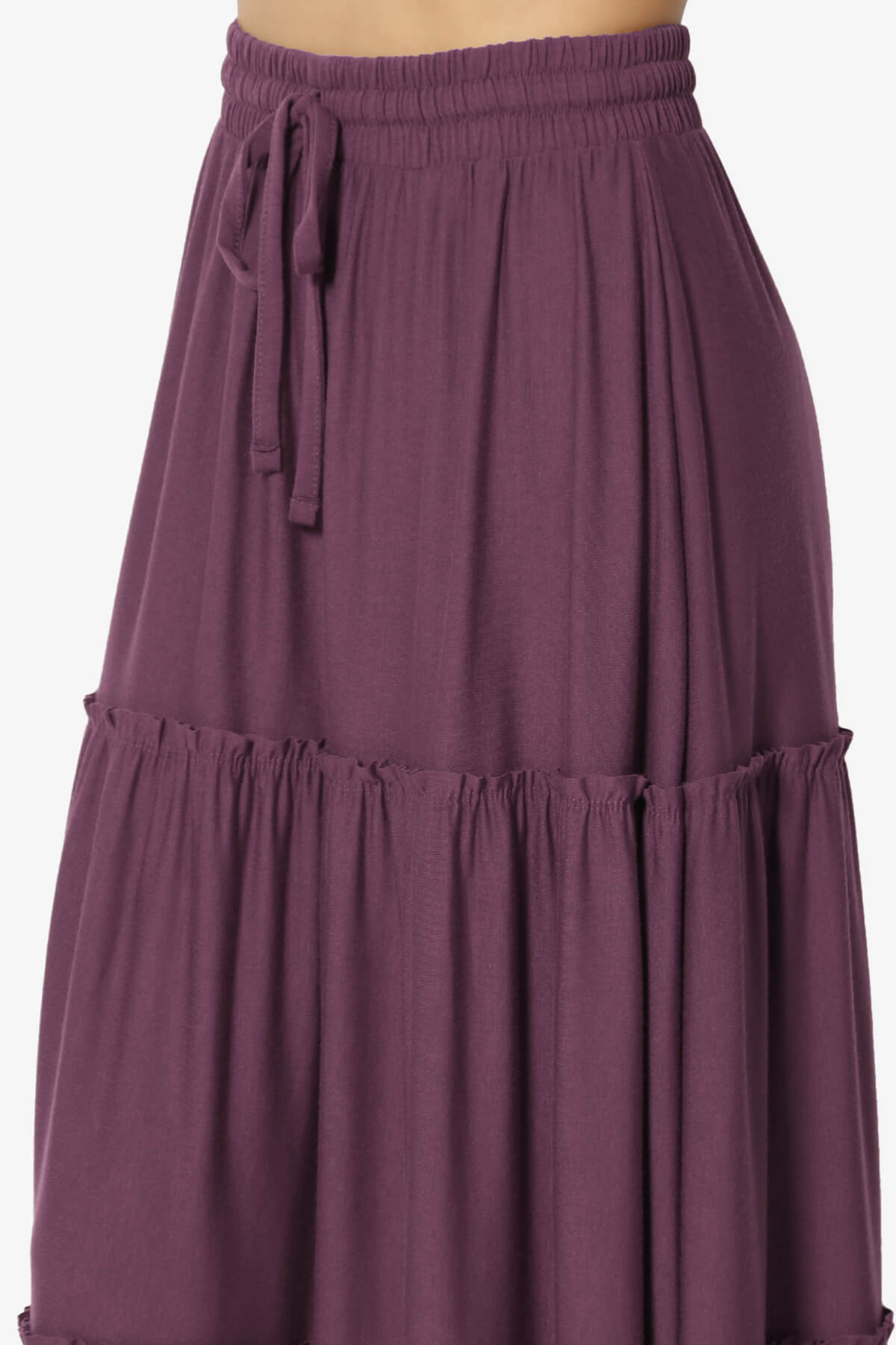 Load image into Gallery viewer, Kelton Ruffle Tiered Jersey Maxi Skirt DUSTY PLUM_5
