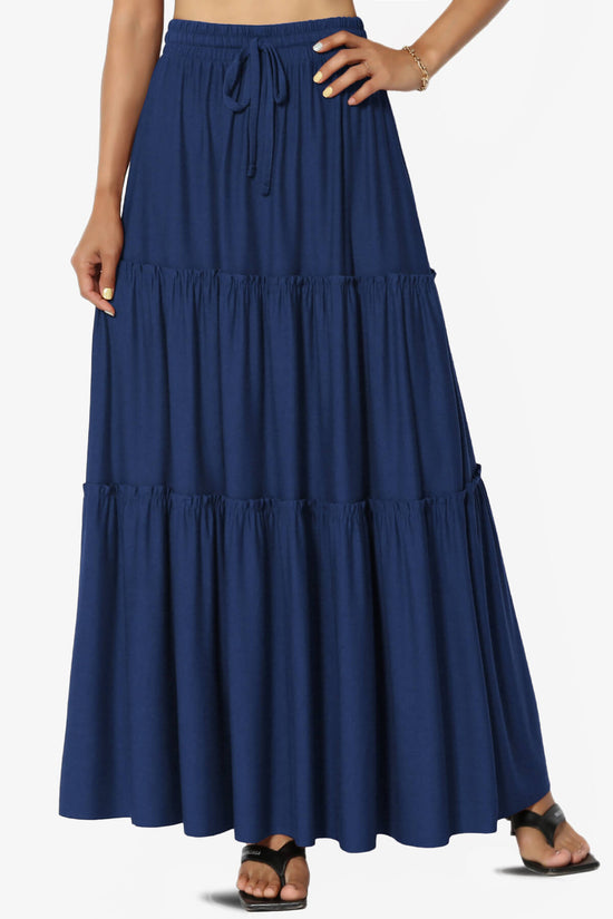 Load image into Gallery viewer, Kelton Ruffle Tiered Jersey Maxi Skirt LIGHT NAVY_1
