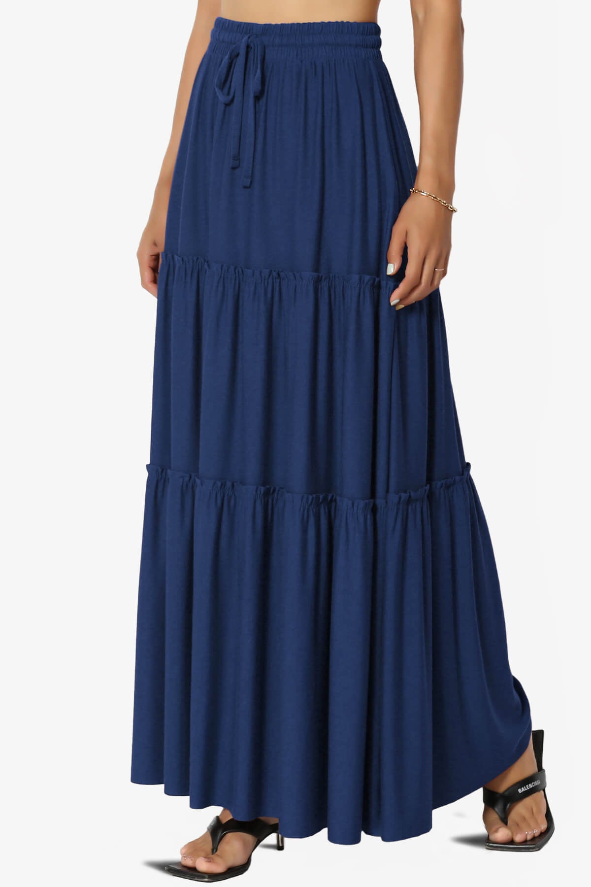Load image into Gallery viewer, Kelton Ruffle Tiered Jersey Maxi Skirt LIGHT NAVY_3
