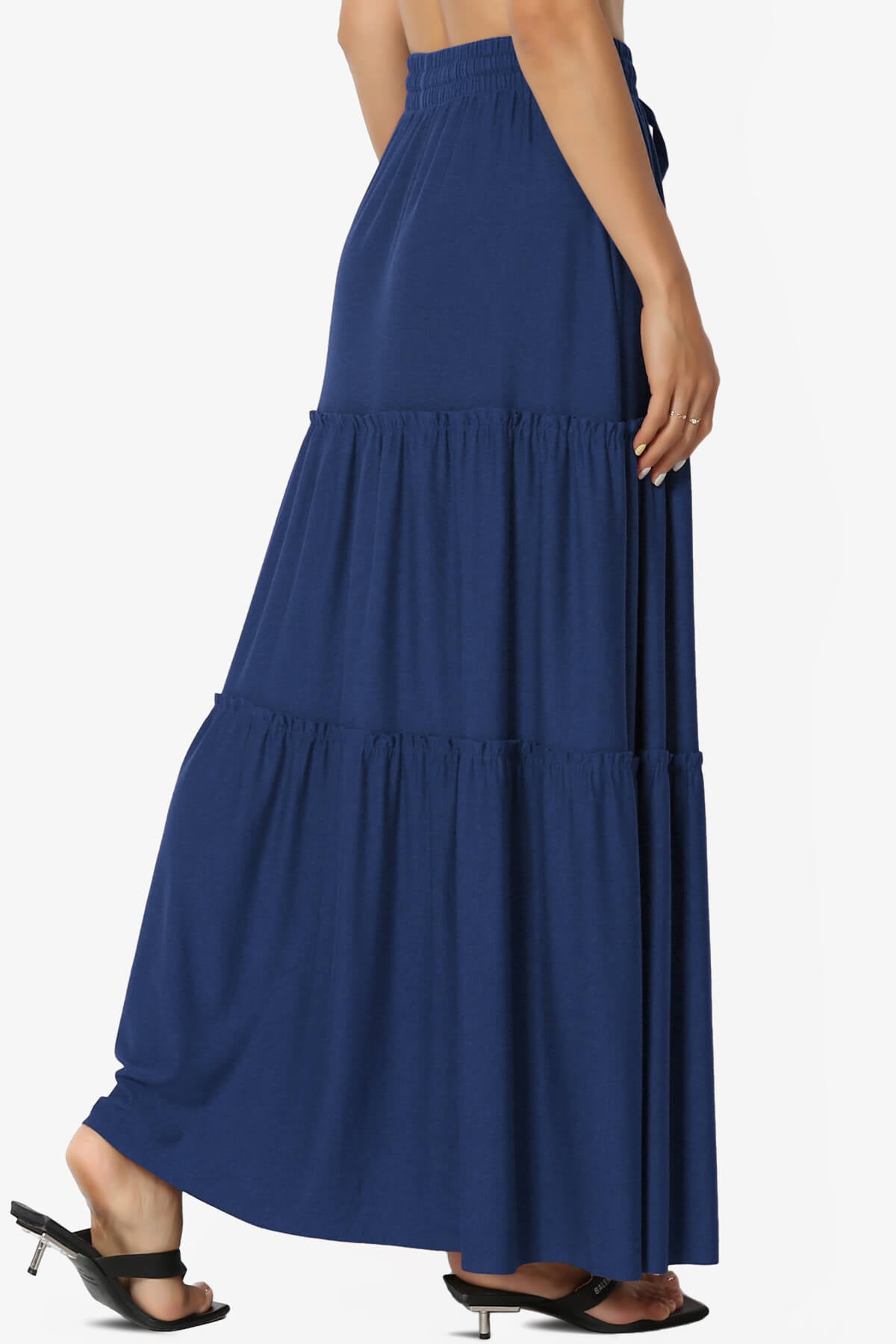 Load image into Gallery viewer, Kelton Ruffle Tiered Jersey Maxi Skirt LIGHT NAVY_4
